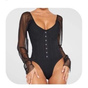 PrettyLittleThing Black Ribbed Bodysuit